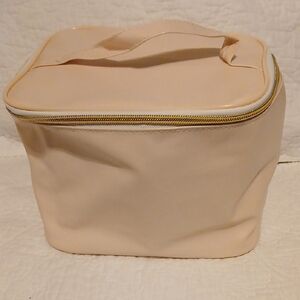 Chic Pale Pink Vinyl Cosmetic Bag With Gold Tone Zipper